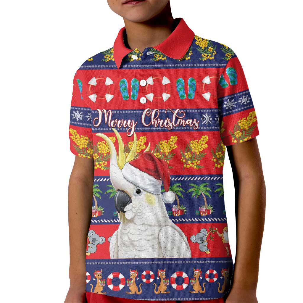Sulphur-crested Cockatoo Australia Christmas Kid Polo Shirt Aussie Xmas Beach Vibes - Aussie Hoodie