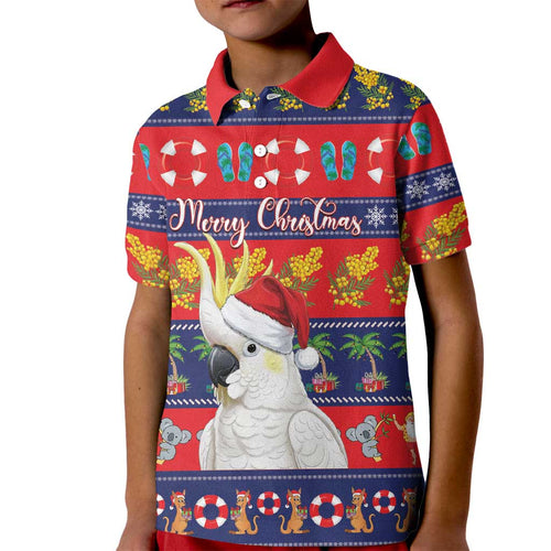 Sulphur-crested Cockatoo Australia Christmas Kid Polo Shirt Aussie Xmas Beach Vibes - Aussie Hoodie
