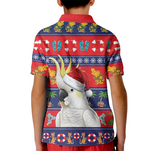 Sulphur-crested Cockatoo Australia Christmas Kid Polo Shirt Aussie Xmas Beach Vibes - Aussie Hoodie