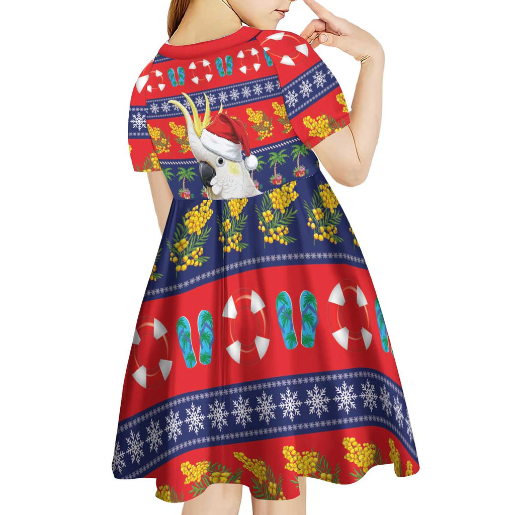Sulphur-crested Cockatoo Australia Christmas Kid Short Sleeve Dress Aussie Xmas Beach Vibes - Aussie Hoodie