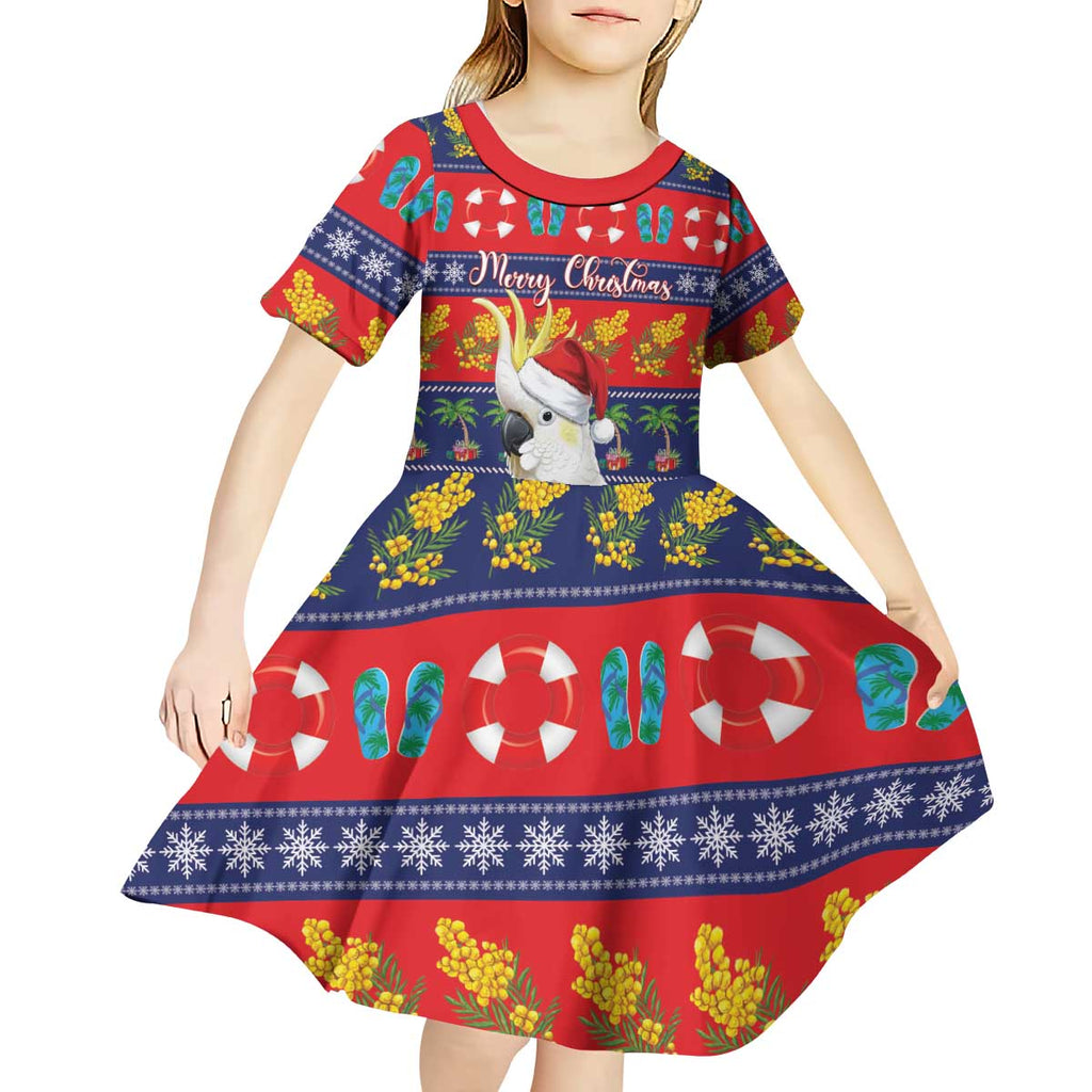 Sulphur-crested Cockatoo Australia Christmas Kid Short Sleeve Dress Aussie Xmas Beach Vibes - Aussie Hoodie