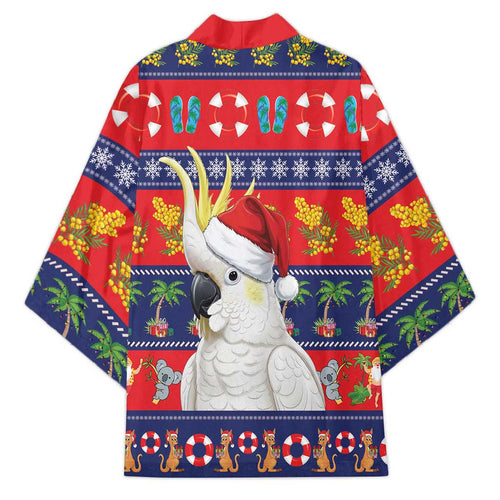 Sulphur-crested Cockatoo Australia Christmas Kimono Aussie Xmas Beach Vibes - Aussie Hoodie