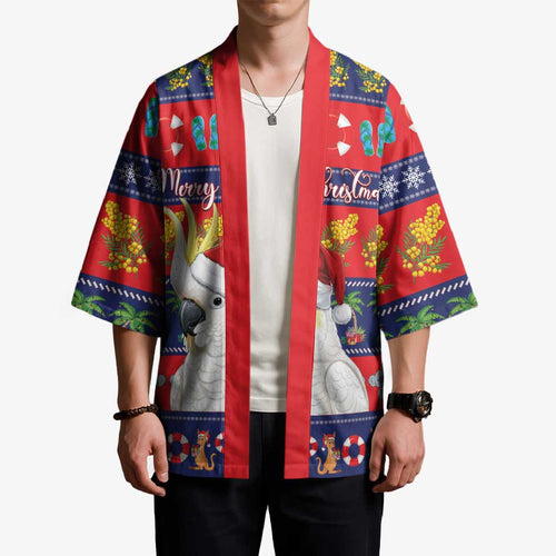 Sulphur-crested Cockatoo Australia Christmas Kimono Aussie Xmas Beach Vibes - Aussie Hoodie