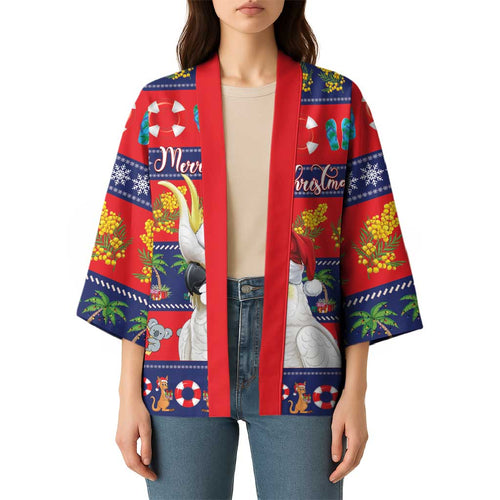 Sulphur-crested Cockatoo Australia Christmas Kimono Aussie Xmas Beach Vibes - Aussie Hoodie
