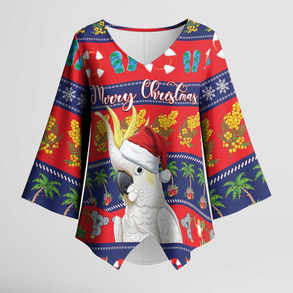 Sulphur-crested Cockatoo Australia Christmas Kimono Sleeve Blouse Aussie Xmas Beach Vibes - Aussie Hoodie