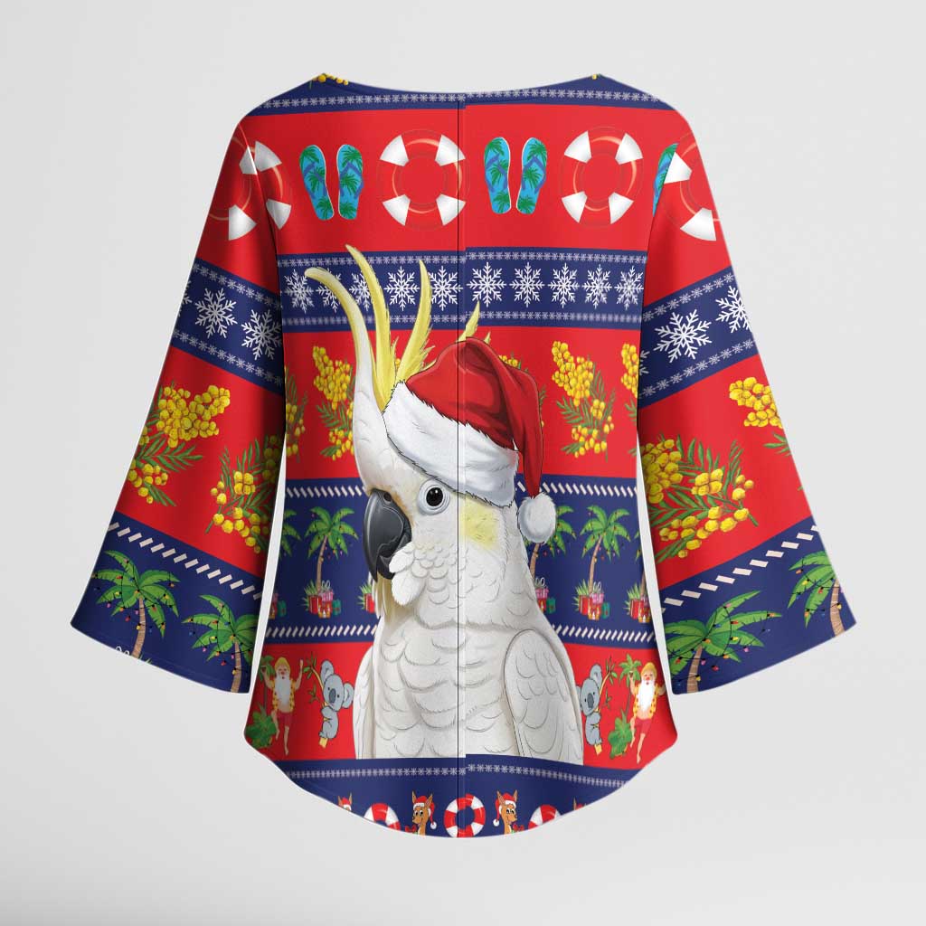 Sulphur-crested Cockatoo Australia Christmas Kimono Sleeve Blouse Aussie Xmas Beach Vibes - Aussie Hoodie