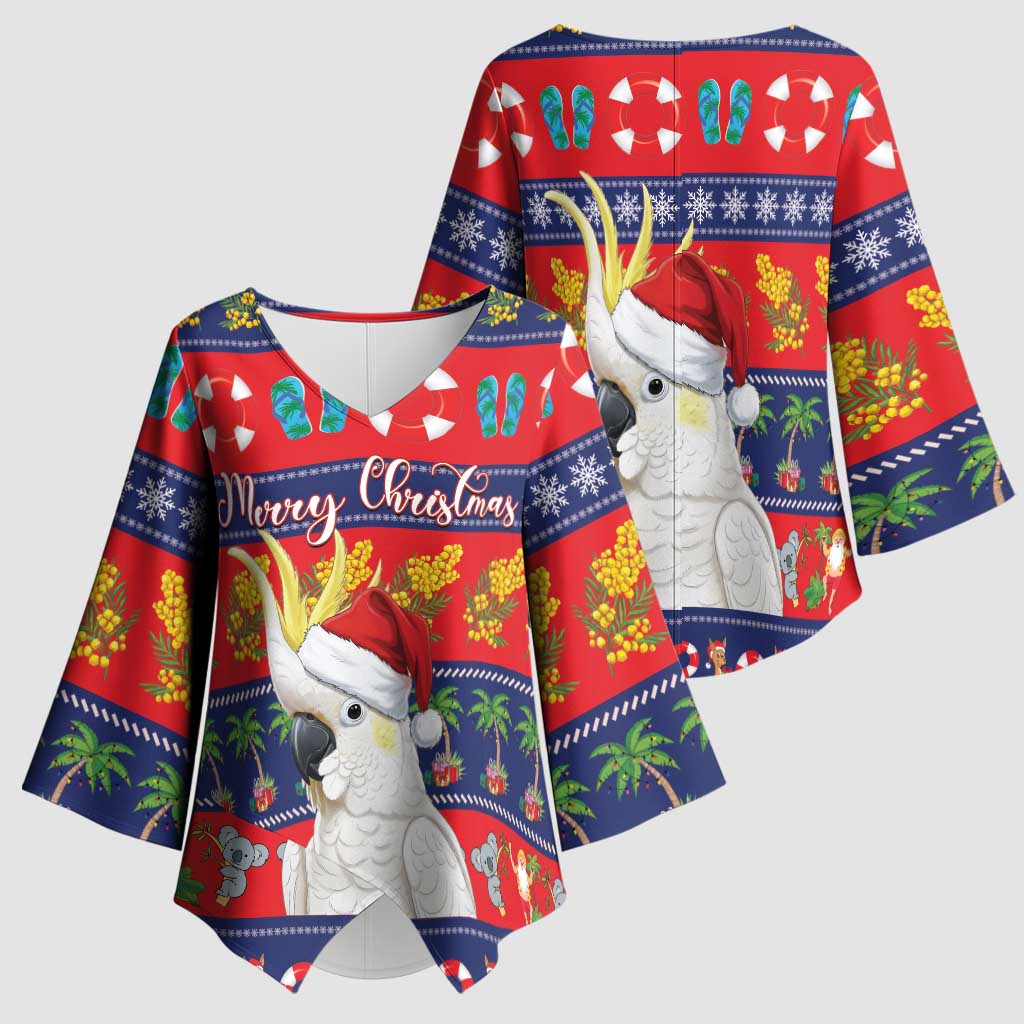 Sulphur-crested Cockatoo Australia Christmas Kimono Sleeve Blouse Aussie Xmas Beach Vibes - Aussie Hoodie