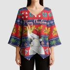 Sulphur-crested Cockatoo Australia Christmas Kimono Sleeve Blouse Aussie Xmas Beach Vibes - Aussie Hoodie