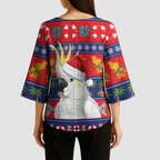 Sulphur-crested Cockatoo Australia Christmas Kimono Sleeve Blouse Aussie Xmas Beach Vibes - Aussie Hoodie