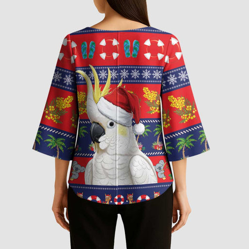 Sulphur-crested Cockatoo Australia Christmas Kimono Sleeve Blouse Aussie Xmas Beach Vibes - Aussie Hoodie