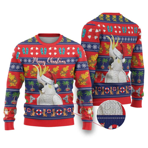 Sulphur-crested Cockatoo Australia Christmas Ugly Christmas Sweater Aussie Xmas Beach Vibes - Aussie Hoodie