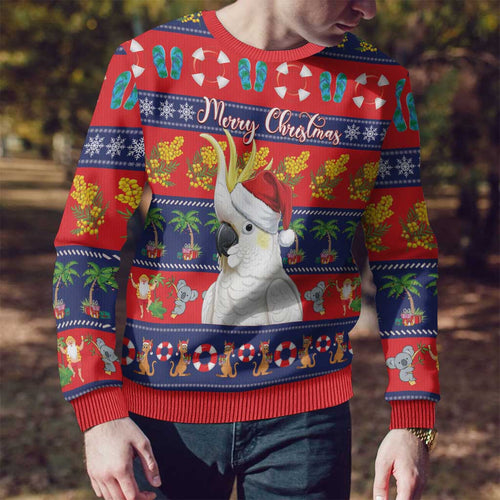 Sulphur-crested Cockatoo Australia Christmas Ugly Christmas Sweater Aussie Xmas Beach Vibes - Aussie Hoodie