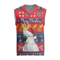 Sulphur-crested Cockatoo Australia Christmas Knitted V-Neck Vest Aussie Xmas Beach Vibes - Aussie Hoodie