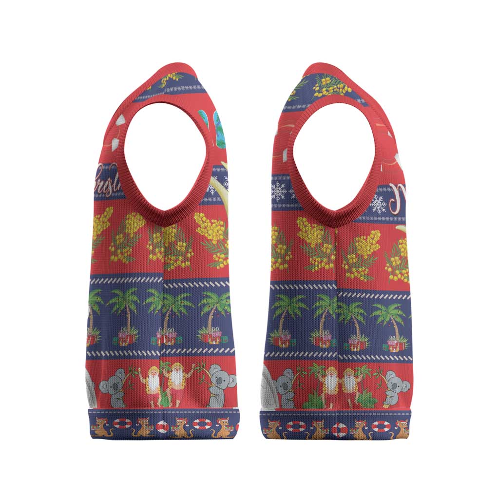 Sulphur-crested Cockatoo Australia Christmas Knitted V-Neck Vest Aussie Xmas Beach Vibes - Aussie Hoodie