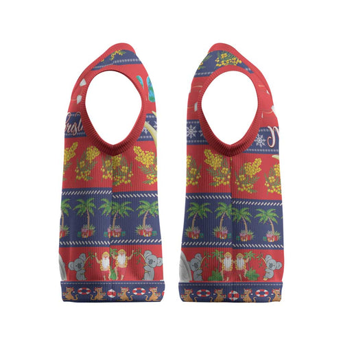 Sulphur-crested Cockatoo Australia Christmas Knitted V-Neck Vest Aussie Xmas Beach Vibes - Aussie Hoodie