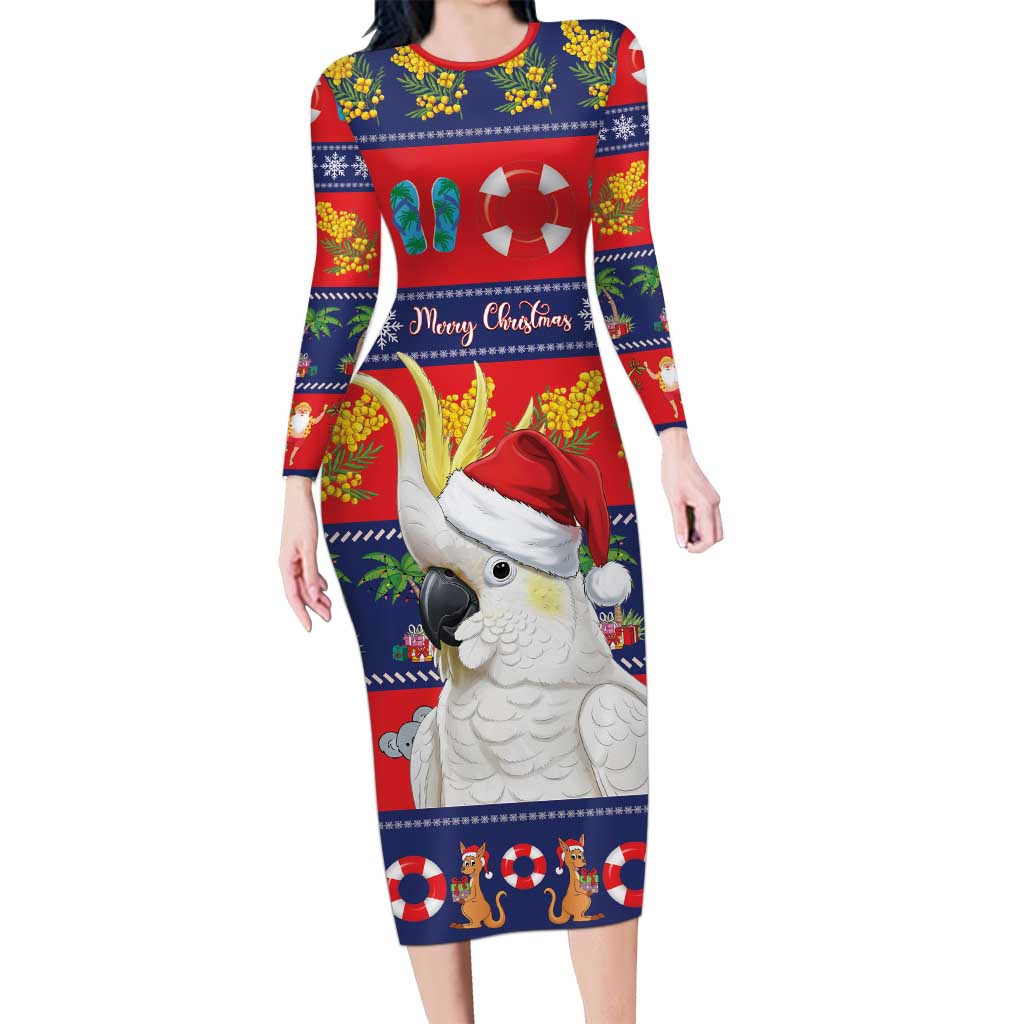 Sulphur-crested Cockatoo Australia Christmas Long Sleeve Bodycon Dress Aussie Xmas Beach Vibes - Aussie Hoodie