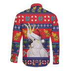 Sulphur-crested Cockatoo Australia Christmas Long Sleeve Button Shirt Aussie Xmas Beach Vibes - Aussie Hoodie