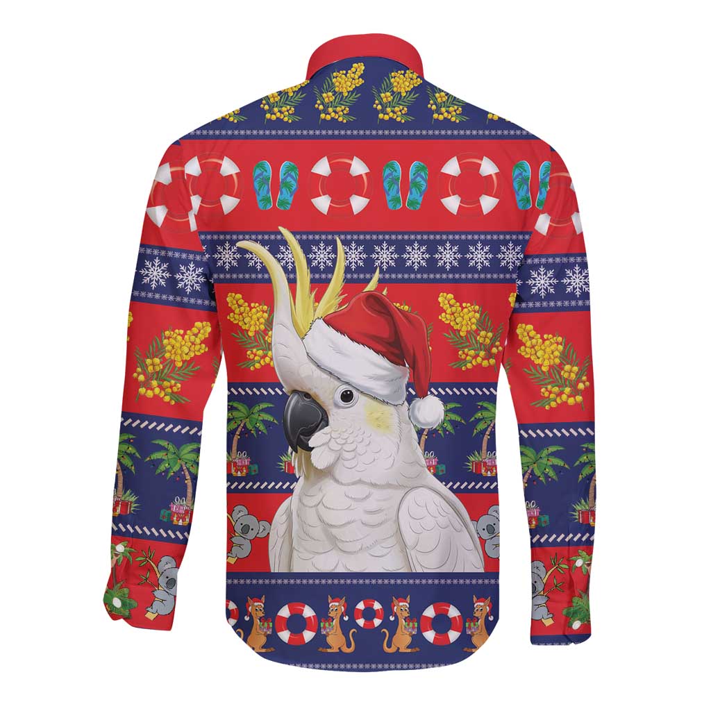 Sulphur-crested Cockatoo Australia Christmas Long Sleeve Button Shirt Aussie Xmas Beach Vibes - Aussie Hoodie