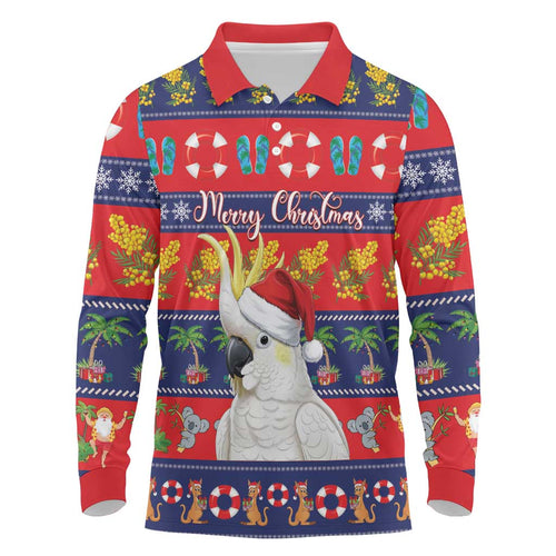 Sulphur-crested Cockatoo Australia Christmas Long Sleeve Polo Shirt Aussie Xmas Beach Vibes - Aussie Hoodie