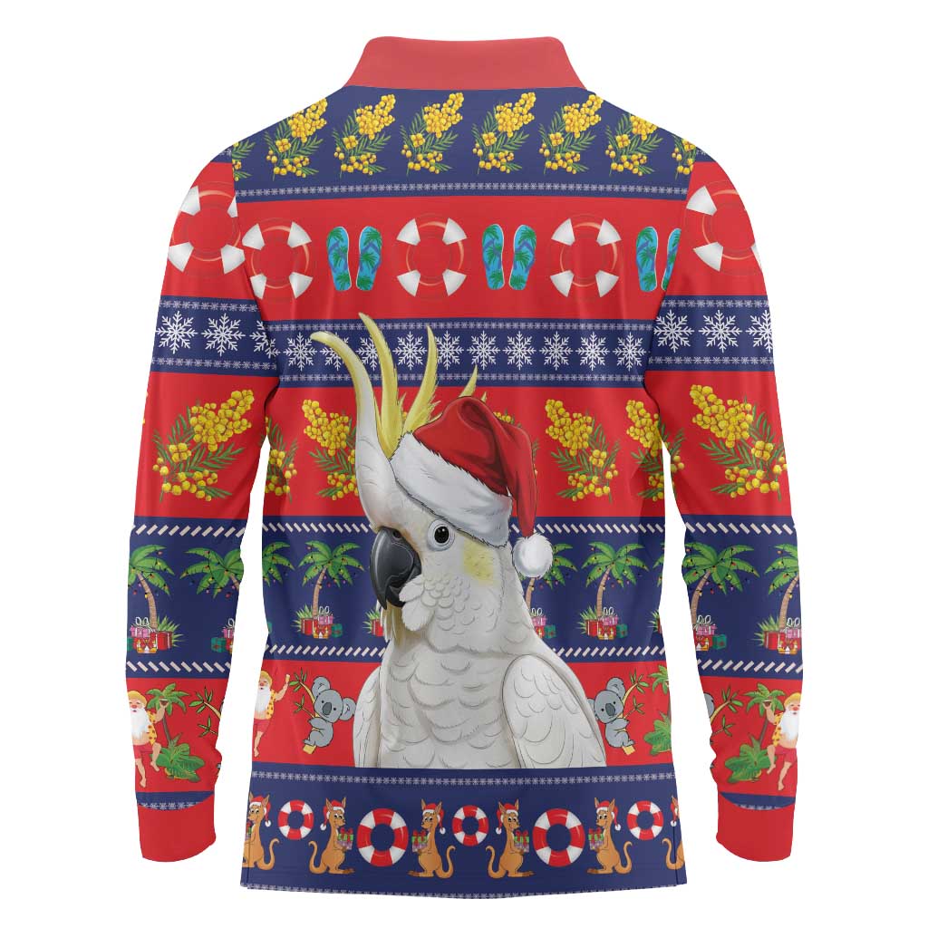 Sulphur-crested Cockatoo Australia Christmas Long Sleeve Polo Shirt Aussie Xmas Beach Vibes - Aussie Hoodie
