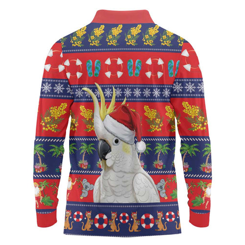 Sulphur-crested Cockatoo Australia Christmas Long Sleeve Polo Shirt Aussie Xmas Beach Vibes - Aussie Hoodie