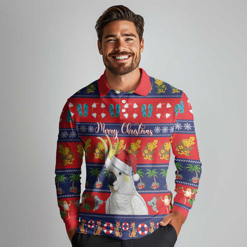 Sulphur-crested Cockatoo Australia Christmas Long Sleeve Polo Shirt Aussie Xmas Beach Vibes - Aussie Hoodie