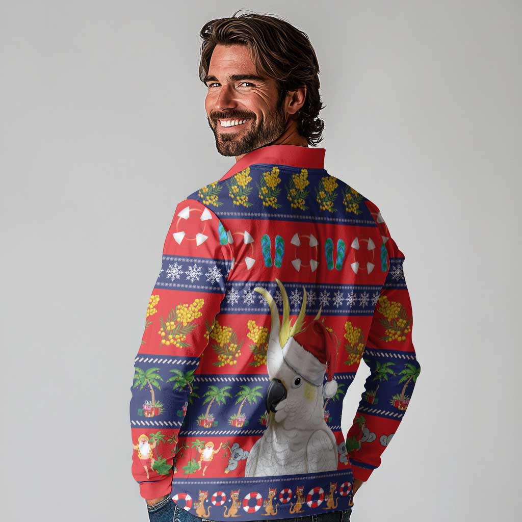 Sulphur-crested Cockatoo Australia Christmas Long Sleeve Polo Shirt Aussie Xmas Beach Vibes - Aussie Hoodie
