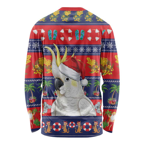Sulphur-crested Cockatoo Australia Christmas Long Sleeve Shirt Aussie Xmas Beach Vibes - Aussie Hoodie