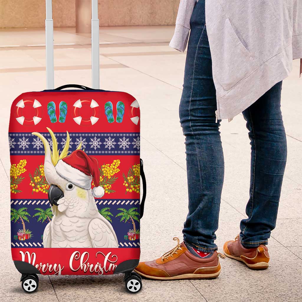Sulphur-crested Cockatoo Australia Christmas Luggage Cover Aussie Xmas Beach Vibes - Aussie Hoodie