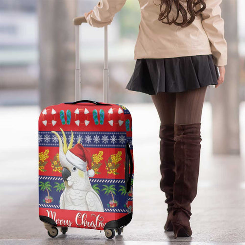 Sulphur-crested Cockatoo Australia Christmas Luggage Cover Aussie Xmas Beach Vibes - Aussie Hoodie
