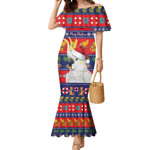 Sulphur-crested Cockatoo Australia Christmas Mermaid Dress Aussie Xmas Beach Vibes - Aussie Hoodie