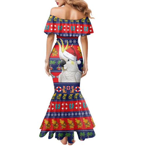 Sulphur-crested Cockatoo Australia Christmas Mermaid Dress Aussie Xmas Beach Vibes - Aussie Hoodie