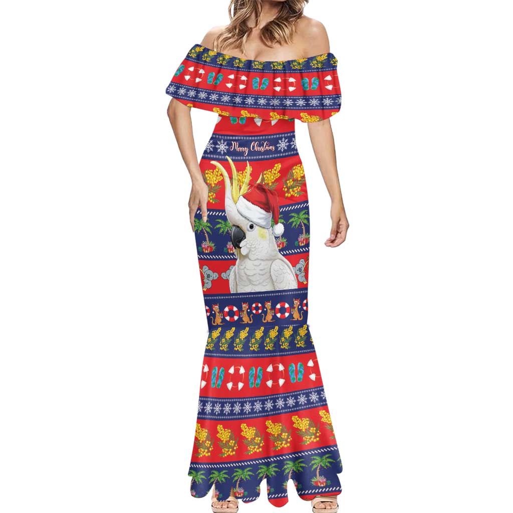 Sulphur-crested Cockatoo Australia Christmas Mermaid Dress Aussie Xmas Beach Vibes - Aussie Hoodie