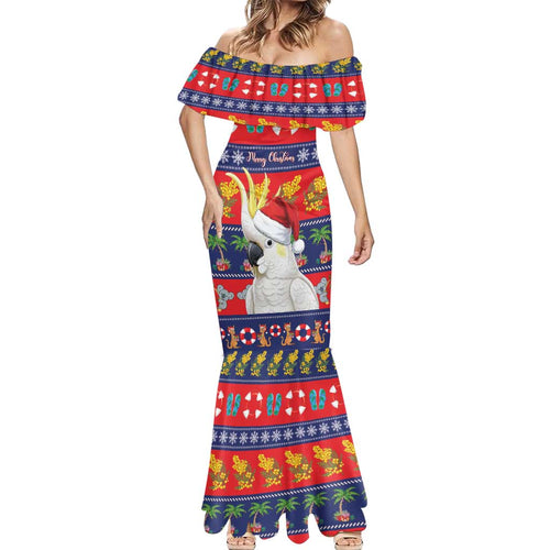Sulphur-crested Cockatoo Australia Christmas Mermaid Dress Aussie Xmas Beach Vibes - Aussie Hoodie