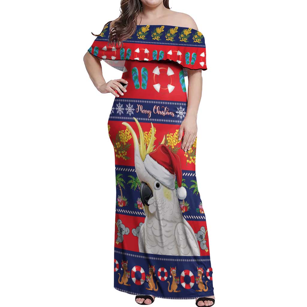 Sulphur-crested Cockatoo Australia Christmas Off Shoulder Maxi Dress Aussie Xmas Beach Vibes - Aussie Hoodie
