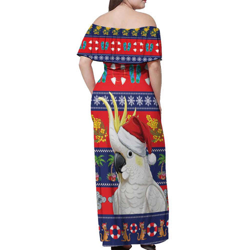 Sulphur-crested Cockatoo Australia Christmas Off Shoulder Maxi Dress Aussie Xmas Beach Vibes - Aussie Hoodie