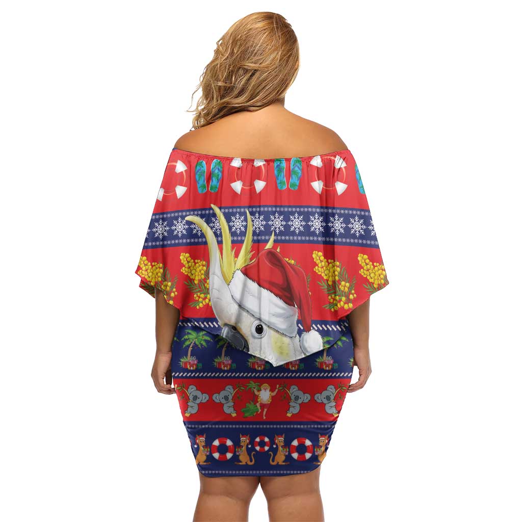 Sulphur-crested Cockatoo Australia Christmas Off Shoulder Short Dress Aussie Xmas Beach Vibes - Aussie Hoodie