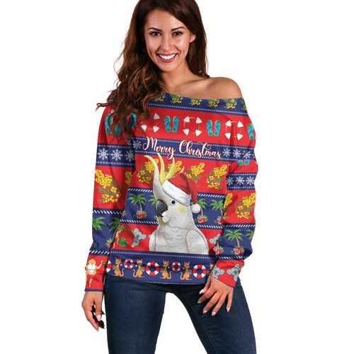 Sulphur-crested Cockatoo Australia Christmas Off Shoulder Sweater Aussie Xmas Beach Vibes - Aussie Hoodie