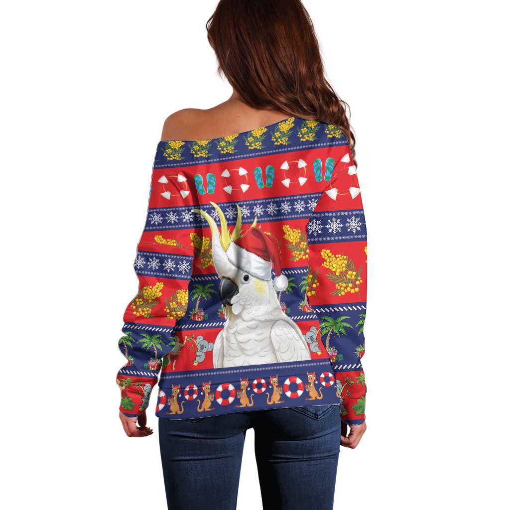 Sulphur-crested Cockatoo Australia Christmas Off Shoulder Sweater Aussie Xmas Beach Vibes - Aussie Hoodie