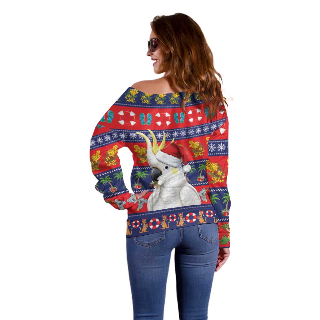 Sulphur-crested Cockatoo Australia Christmas Off Shoulder Sweater Aussie Xmas Beach Vibes - Aussie Hoodie