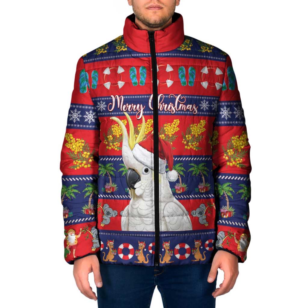 Sulphur-crested Cockatoo Australia Christmas Padded Jacket Aussie Xmas Beach Vibes - Aussie Hoodie