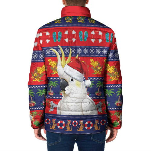 Sulphur-crested Cockatoo Australia Christmas Padded Jacket Aussie Xmas Beach Vibes - Aussie Hoodie