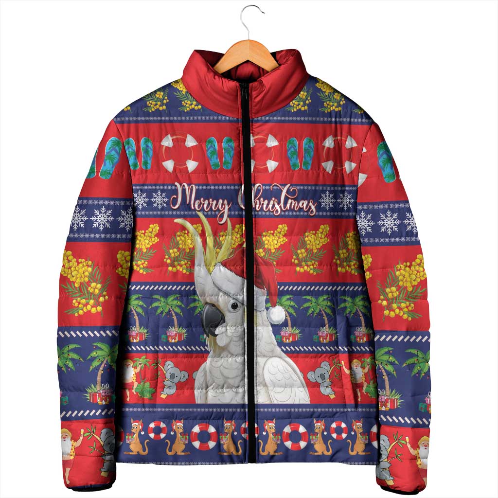 Sulphur-crested Cockatoo Australia Christmas Padded Jacket Aussie Xmas Beach Vibes - Aussie Hoodie
