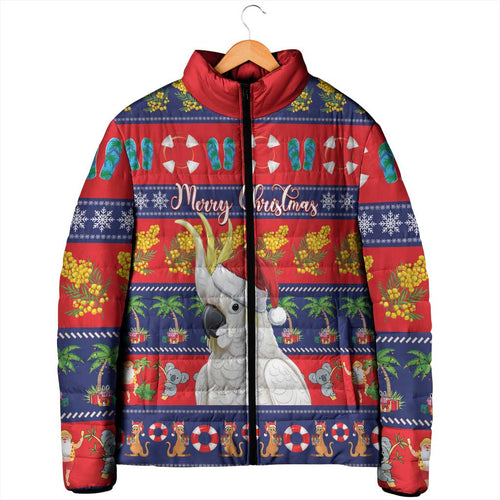 Sulphur-crested Cockatoo Australia Christmas Padded Jacket Aussie Xmas Beach Vibes - Aussie Hoodie