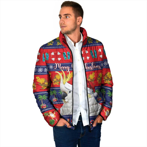Sulphur-crested Cockatoo Australia Christmas Padded Jacket Aussie Xmas Beach Vibes - Aussie Hoodie