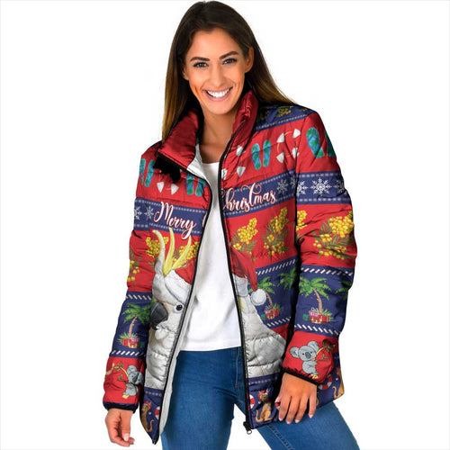 Sulphur-crested Cockatoo Australia Christmas Padded Jacket Aussie Xmas Beach Vibes - Aussie Hoodie