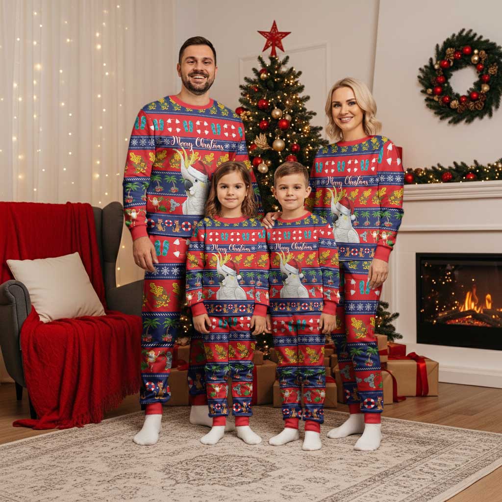 Sulphur-crested Cockatoo Australia Christmas Pajama Set Aussie Xmas Beach Vibes - Aussie Hoodie