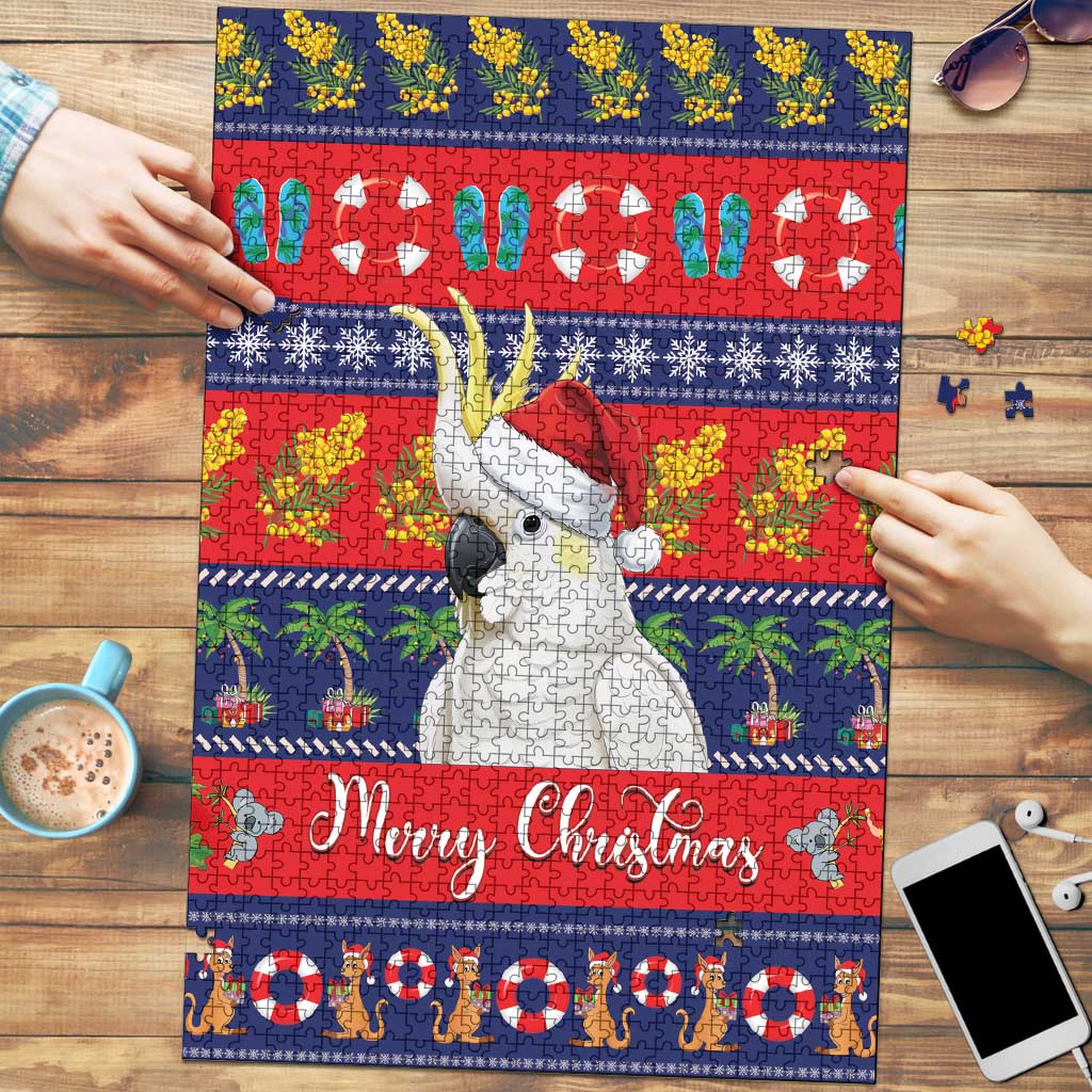 Sulphur-crested Cockatoo Australia Christmas Puzzle Aussie Xmas Beach Vibes - Aussie Hoodie