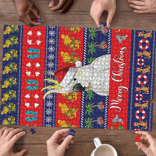 Sulphur-crested Cockatoo Australia Christmas Puzzle Aussie Xmas Beach Vibes - Aussie Hoodie