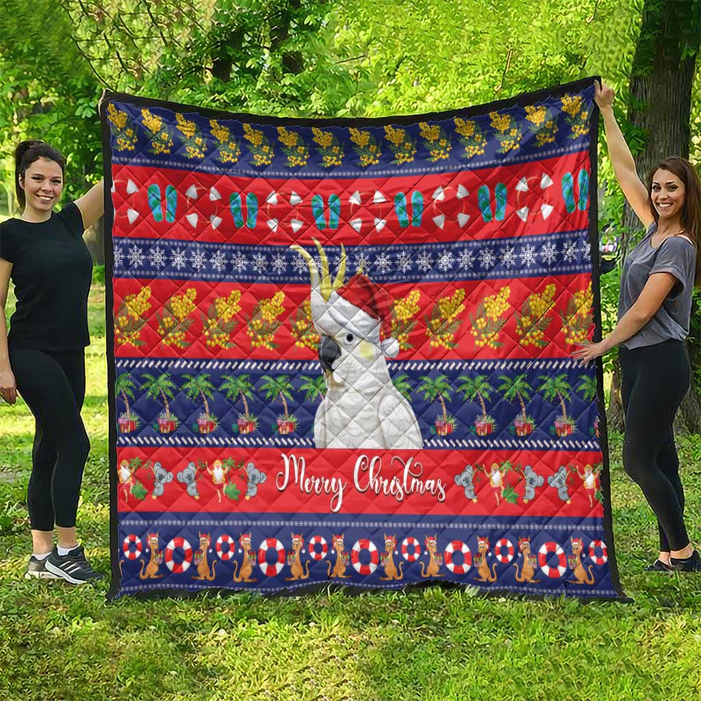 Sulphur-crested Cockatoo Australia Christmas Quilt Aussie Xmas Beach Vibes - Aussie Hoodie
